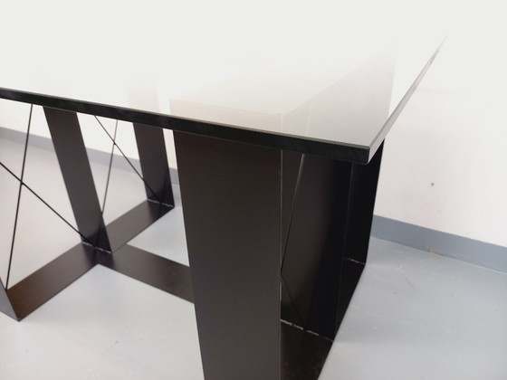 Image 1 of Vintage rectangular high table in glass and black metal from the 80s