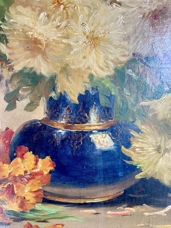 Signed Floral Still Life by Edmond Van Coppenolle, Oil on Canvas, 19th Century – Paintings & Drawings, Wood (photo 4 of 11)