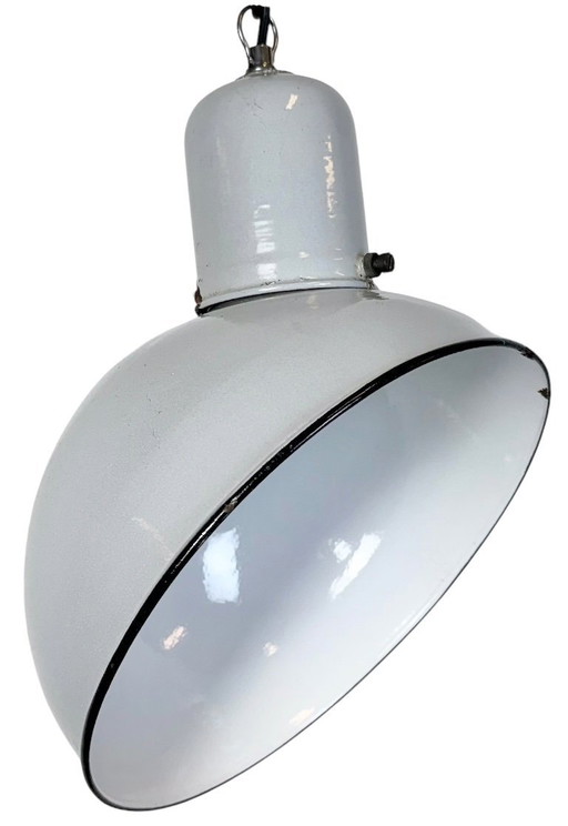 Industrial Grey Enamel Factory Pendant Lamp, 1960s