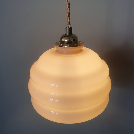 Image 1 of Lampada a sospensione vintage Art Déco in opale rosa tenue