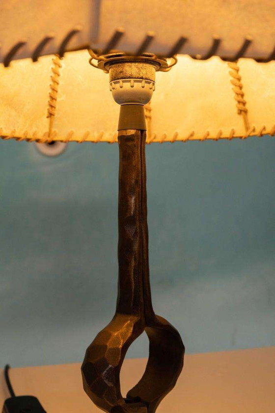 Image 1 of Brutalist table lamp 70s vintage bronze table lamp