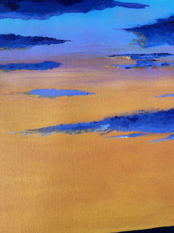 Amber Horizon - Original panoramic acrylic painting on canvas 40 x 100 cm – Paintings & Drawings, Cotton (photo 2 of 12)
