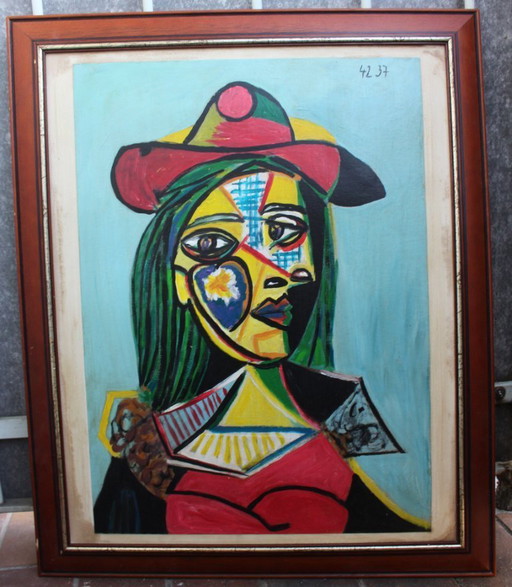 Vintage Cubist Female Portrait Picassso BLue Period
