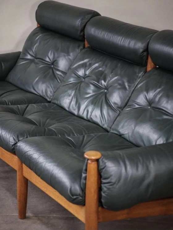 Image 1 of Vintage 1960s Eric Merthen Swedish design sofa in dark green