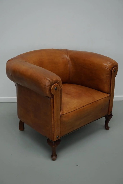 Vintage Nederlandse cognackleurige leren clubfauteuil