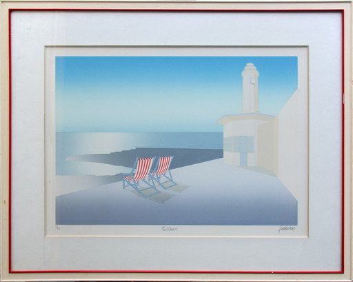 Lithograph 'Red Chairs' By Ole Kurtzau