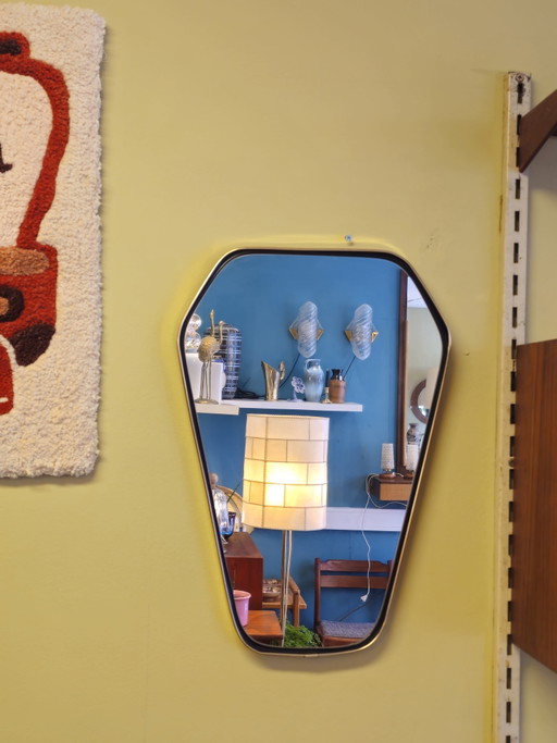 Espejo trapezoidal vintage, espejo de pared, espejo de latón.
