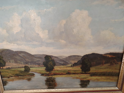 Oil painting signature B. Neumüller, Landscape Chiemgau Bavaria Germany