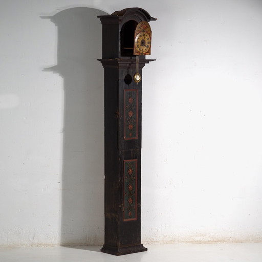 Antique longcase clock in painted pine – Central Europe, circa 1850