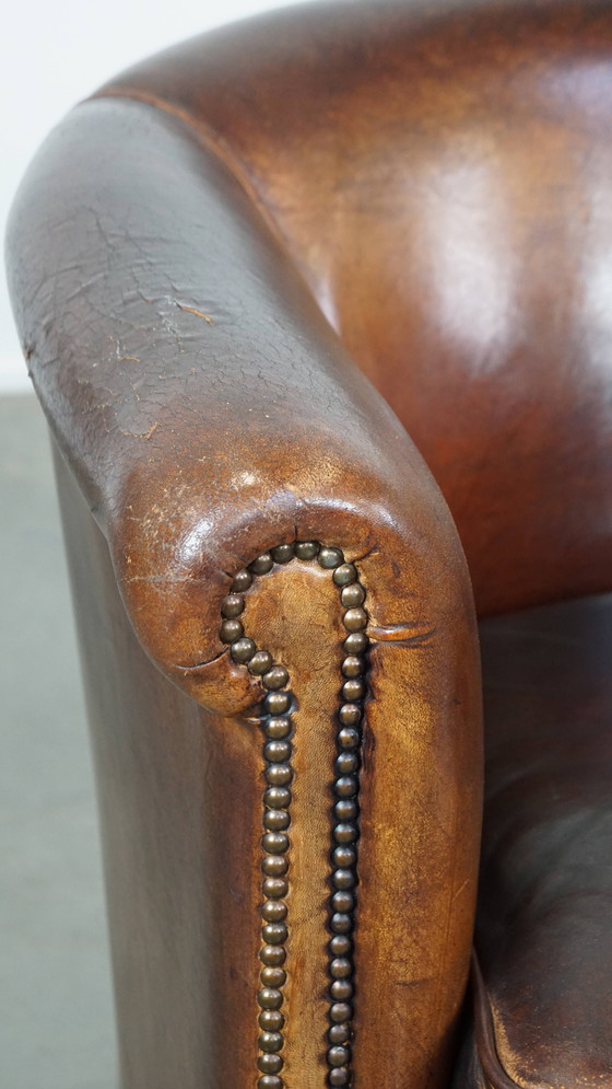 Image 1 of 2 x Cognacfarbener Clubsessel aus Schafsleder