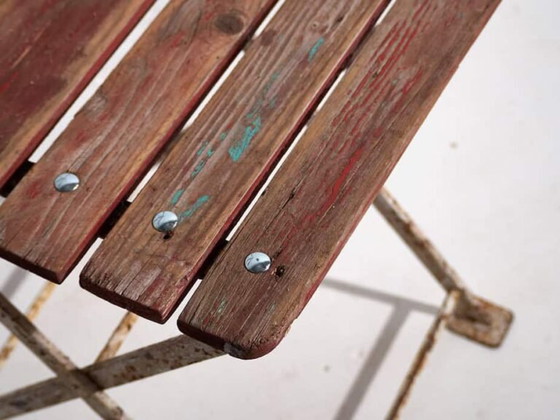 Antique red garden folding chairs (c.1920). Set of 4 pieces – Garden chairs, Wood, Iron (photo 12 of 40)