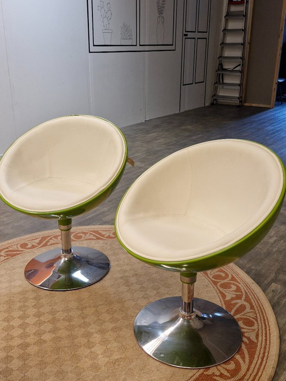 Image 1 of Space age bucket chairs green/cream