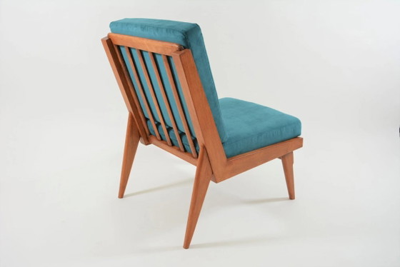 Image 1 of L-vormige fauteuil bekleed met blauw fluweel