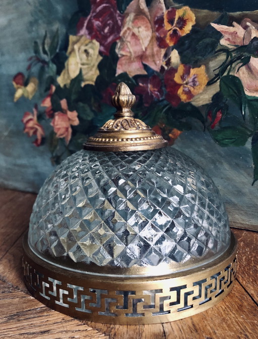 Antieke plafondlamp van glas en brons van Maison L.GAU