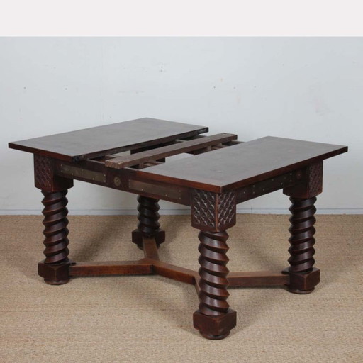 Oak dining table, Breton work from the 1940s