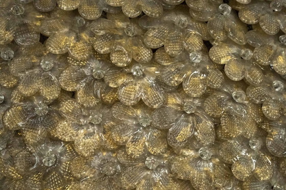 Image 1 of Lampe de plafond Seguso, très grande, à fleurs en verre de Murano doré, style milieu du siècle, Italie, années 1940