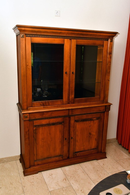 Buffet vaisselier en bois de cerisier massif 138 x 199 x 45 cm – buffetkasten, Glass, Metal