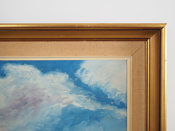 Image 1 of Peinture "Le village dans les nuages", design scandinave, années 1970