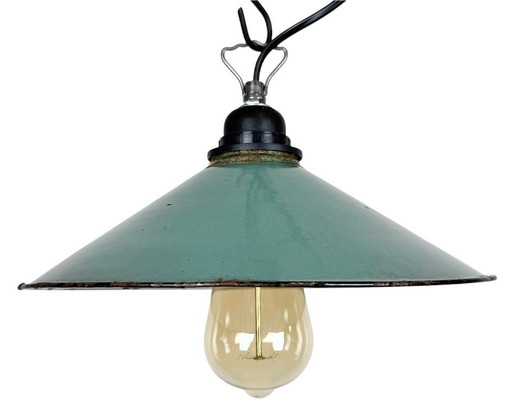 Industrial Petrol Enamel Factory Pendant Lamp, 1960s