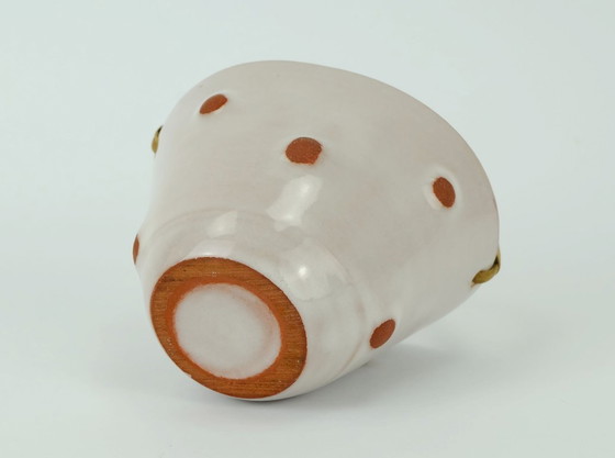 Image 1 of small 1950s basket-shaped VASE with bamboo handle small plant pot