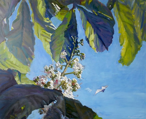 Original Oil Painting Modern Art Symbolism Spring Sky Chestnut – schilderijen tekeningen, Canvas