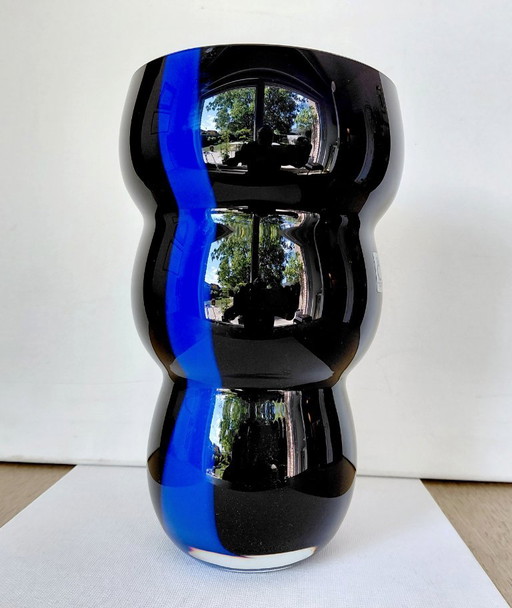 Vintage Christinenhütte Bubble Vase - Schwarz/Blau 1980er Jahre – vazen, Glass