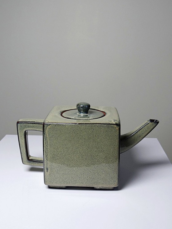 Image 1 of Chinese glazed earthenware tea set, teapot and 4 cups, 1980s
