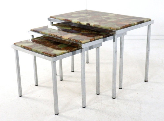 Image 1 of Set of 3 nesting tables epoxy Hollwood regency vintage