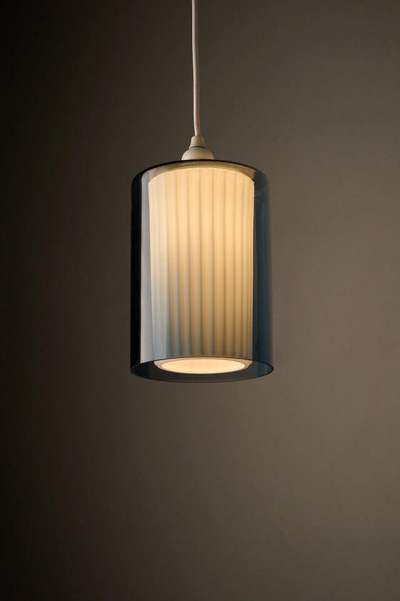 Double Glass Pendant in Blue and Opaline, Europe, 1960s/1970s, Ceiling lights, Vintage (photo 3 of 9)