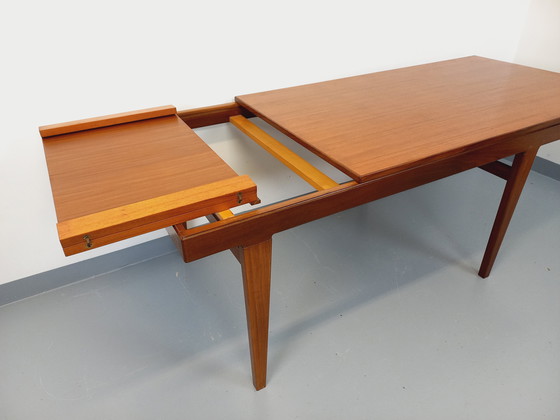 Image 1 of Table à Manger Scandinave Vintage des Années 50 60 en Teck avec Rallonge