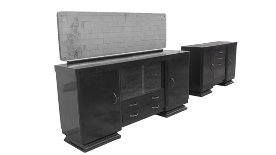 Paire de Buffets bas Art Déco laqués noirs, Bar, attribués à Borsani Osvaldo (années 1930) (photo 10 of 10)
