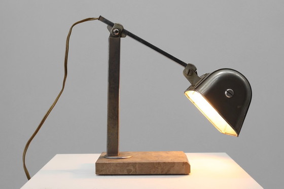 Image 1 of Art-déco-Schreibtischlampe aus Metall und Travertin im Industriestil, Belgien, 1930er Jahre