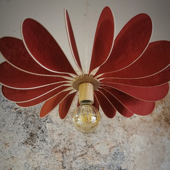 Image 1 of Suspension Hélice, 18 blades in rattan and fabric (customizable shade)