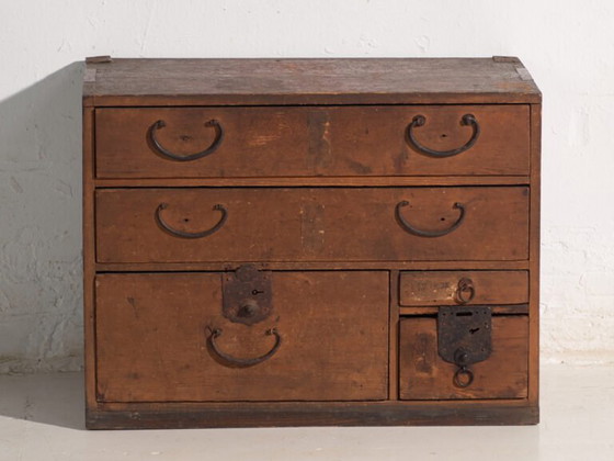 Antique Japanese tansu chest, Japan, circa 1910, Chest of drawers, Iron, Wood, Brown, Vintage (photo 28 of 40)