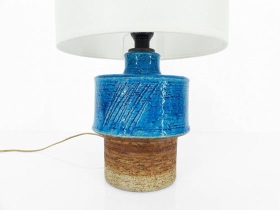 Image 1 of Scandinavische blauwe steengoed lamp van Inger Persson voor Rörstrand, Zweden 1960