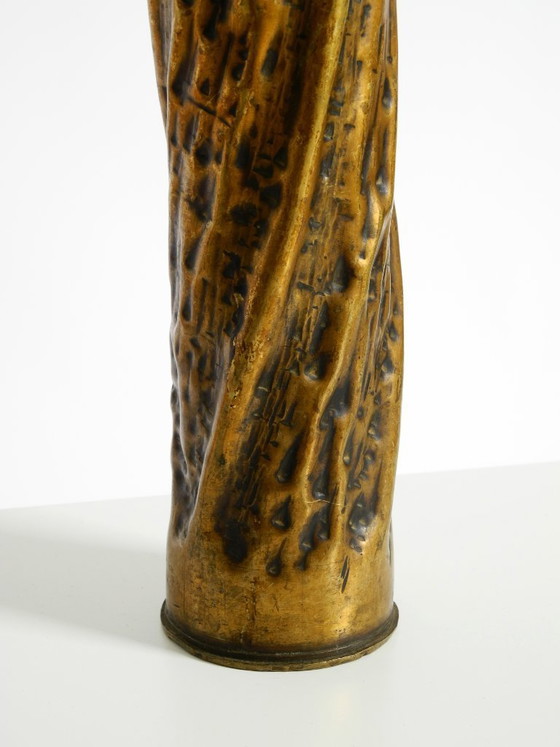 Image 1 of Unique large brass vase in a Brutalist design, handcrafted in December 1975