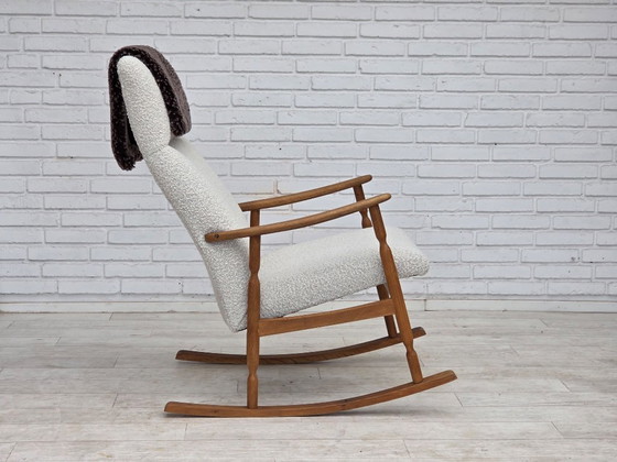 Anni '70, design scandinavo, sedia a dondolo con schienale alto, rivestita. – Sedie a dondolo, Tessile (photo 16 of 24)