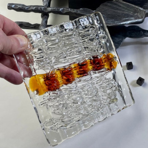 Image 1 of Pair of Brutalist wall sconces – Hand-Forged iron with Artistic glass – Italy 1960s–70s