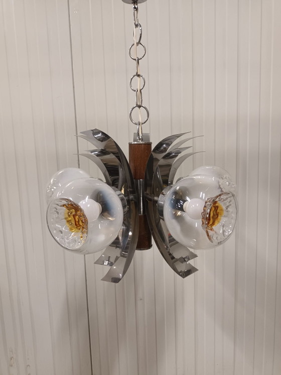 Space Age Chandelier, Murano Glass & Chrome, 70s, Mazzega, Metal, Silver (photo 12 of 15)