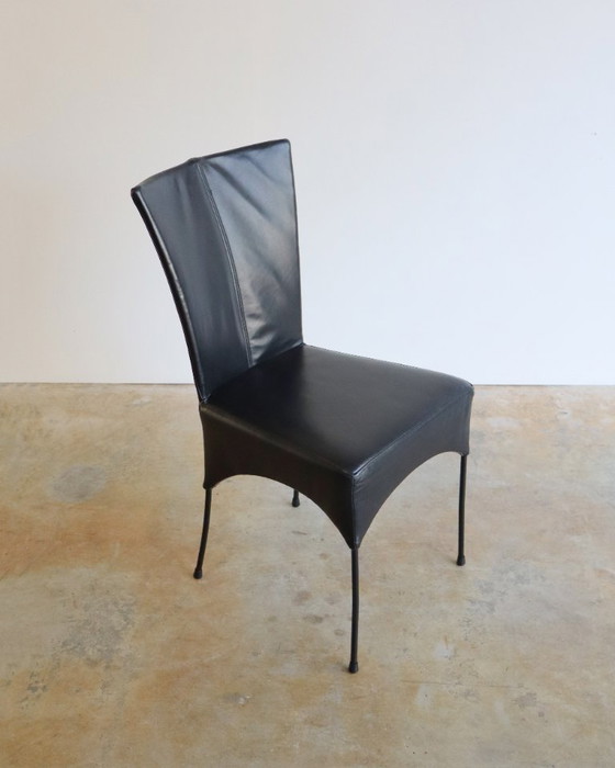Image 1 of 4 sedie da pranzo in pelle nera