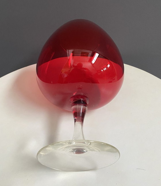 Image 1 of Empoli red large glass shape vase 1960s