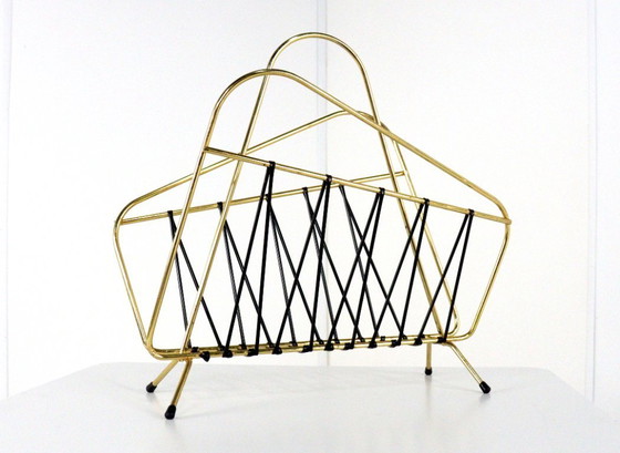 Image 1 of 1950s Brass Magazine Holder Magazine Rack
