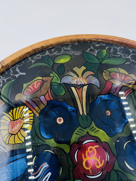 Image 1 of Vassoio per torta in vetro dipinto Art Déco