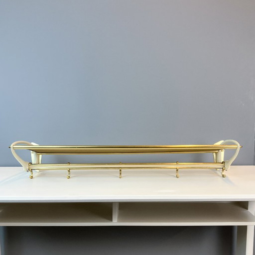 Vintage Garderobe, Messing mit weiß lackierten Metallrahmen, 50er Jahre