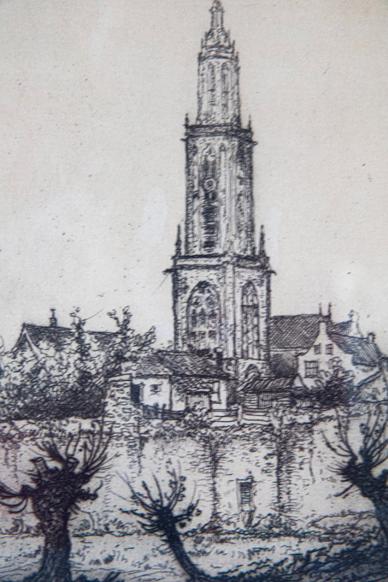 Image 1 of Jan Poortenaar – Martinitoren Groningen – Dutch etching – signed