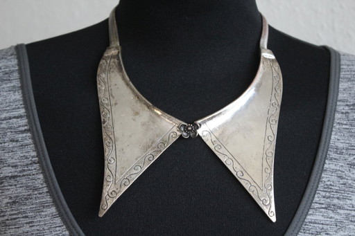 Antique collar necklace, handcrafted silver? Not hallmarked but signed.