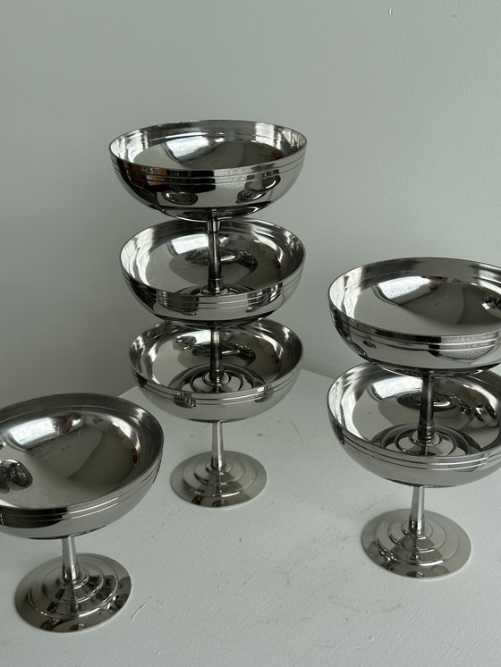 Image 1 of 6 vintage Letang & Remy inox stalen rvs champagne ijs coupes voetglazen 