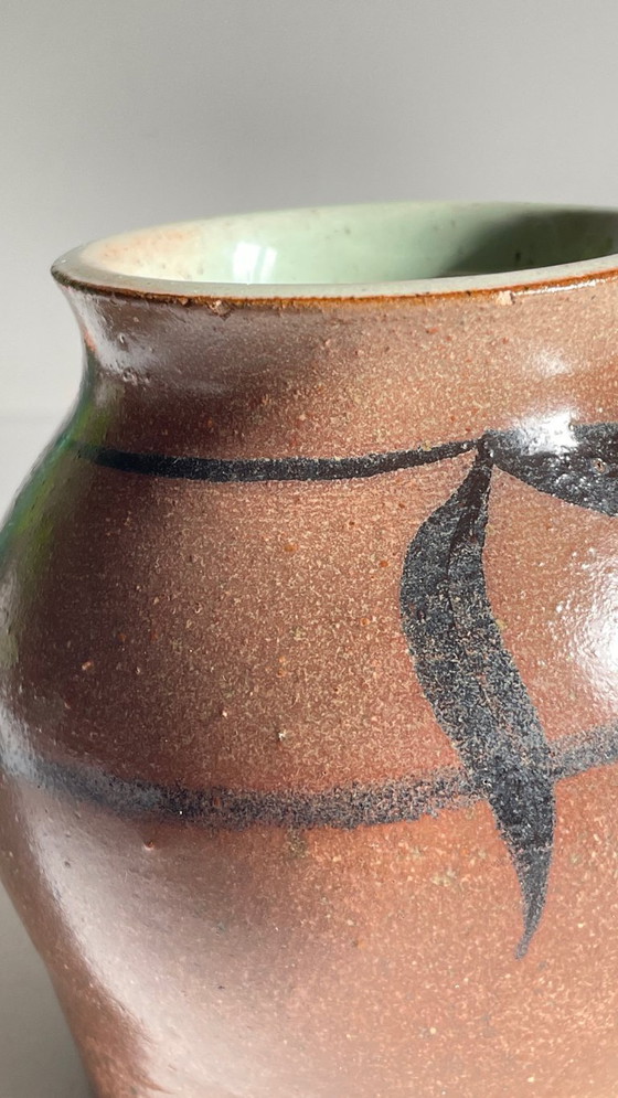 Image 1 of Vintage Signed Handcrafted Stoneware Vase