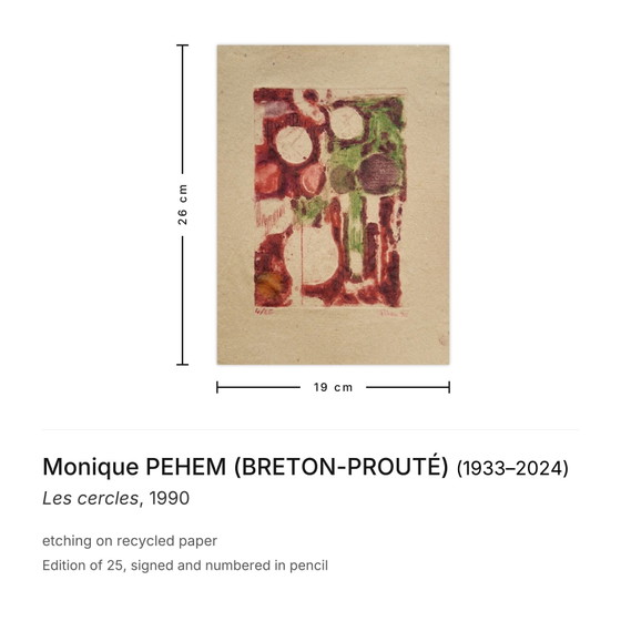 Monique Pehem (Breton-Prouté) Signed Etching Les Cercles 1990 – Lithographs & prints, Paper (photo 3 of 5)