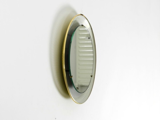 Image 1 of Rare miroir rond illuminé en métal Hillebrand, datant du milieu du XXe siècle (1966).